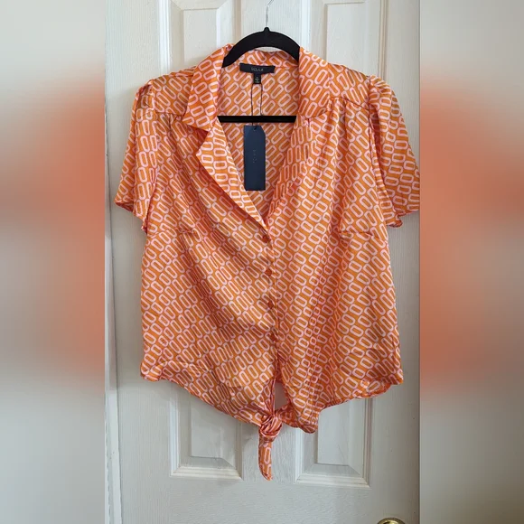 Eclair Abstract Orange Button Down Top NWT - Picture 2 of 5